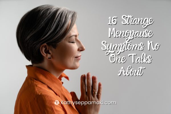 16 Strange Menopause Symptoms No One Talks About Blog post title with picture of middle aged woman