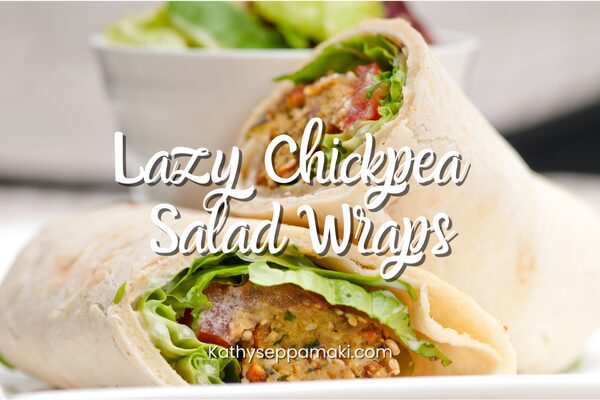 Lazy Chickpea Salad Wraps blog post with picture of a chickpea salad wrap